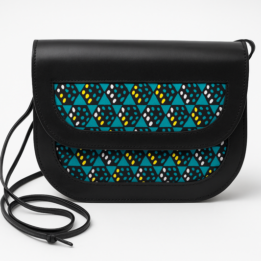 Sac africain en cuir et tissu wax – Sac bandoulière artisanal femme – Sac ethnique chic fait main Élégance et originalité