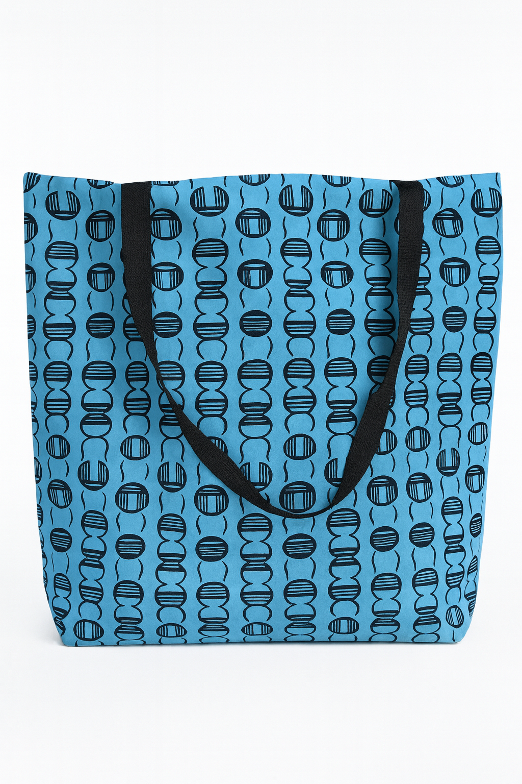Sac wax doublé bleu à motifs géométriques - sac cabas en wax - Tote bag wax
