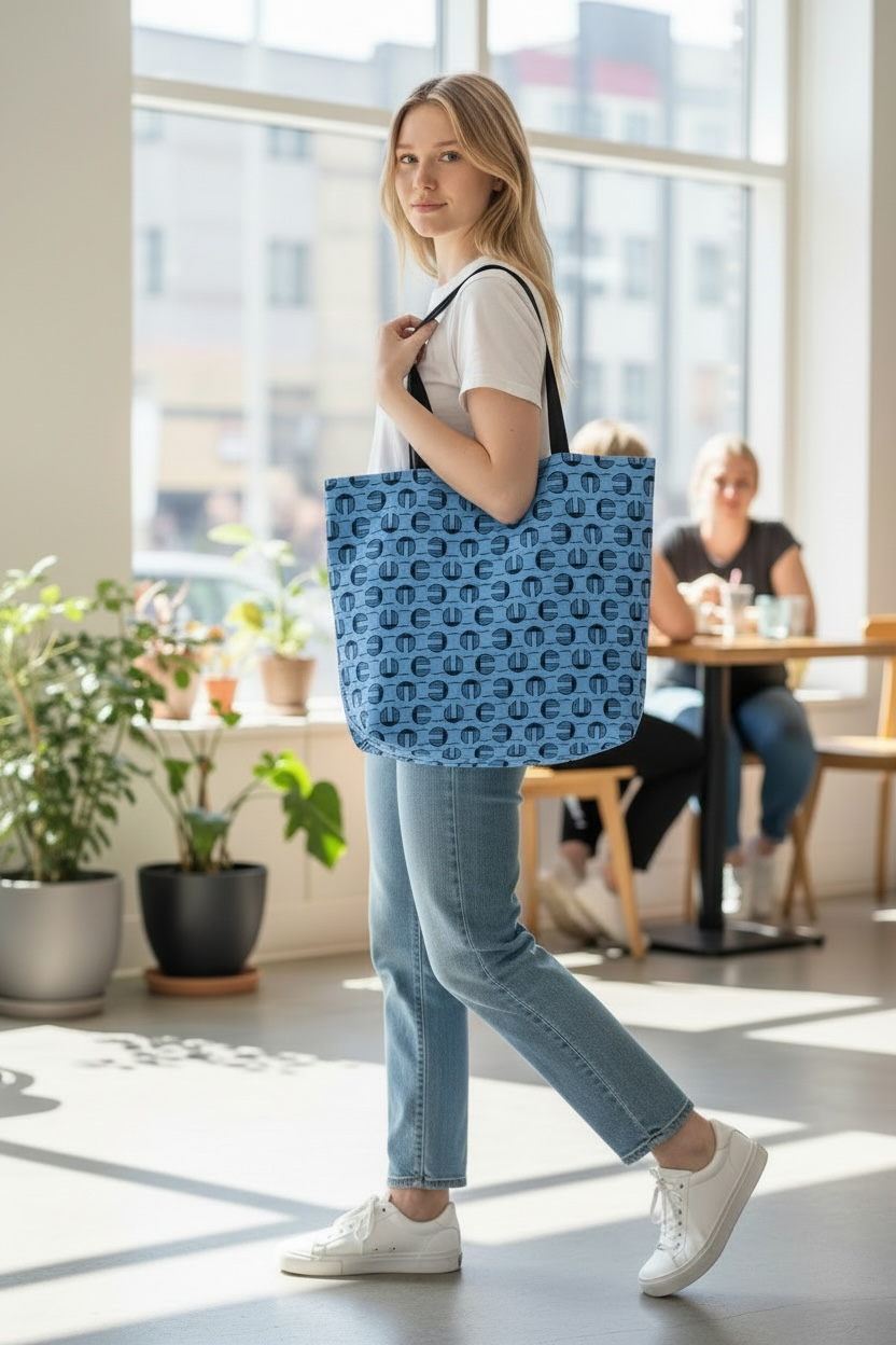 Sac wax doublé bleu à motifs géométriques - sac cabas en wax - Tote bag wax