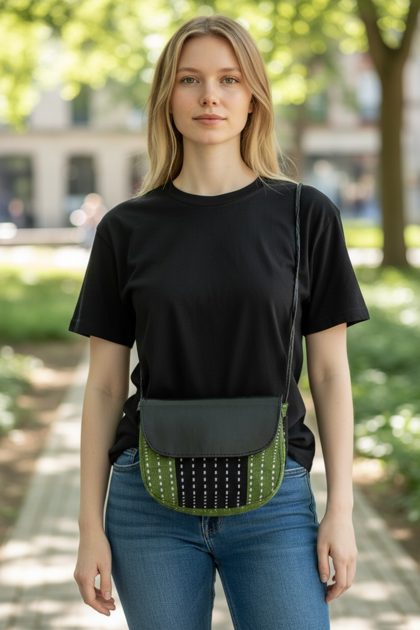 Sac en cuir et pagne tissé africain – sac artisanal femme – sac bandoulière ethnique – sac fait main en cuir véritable – idée cadeau bohème