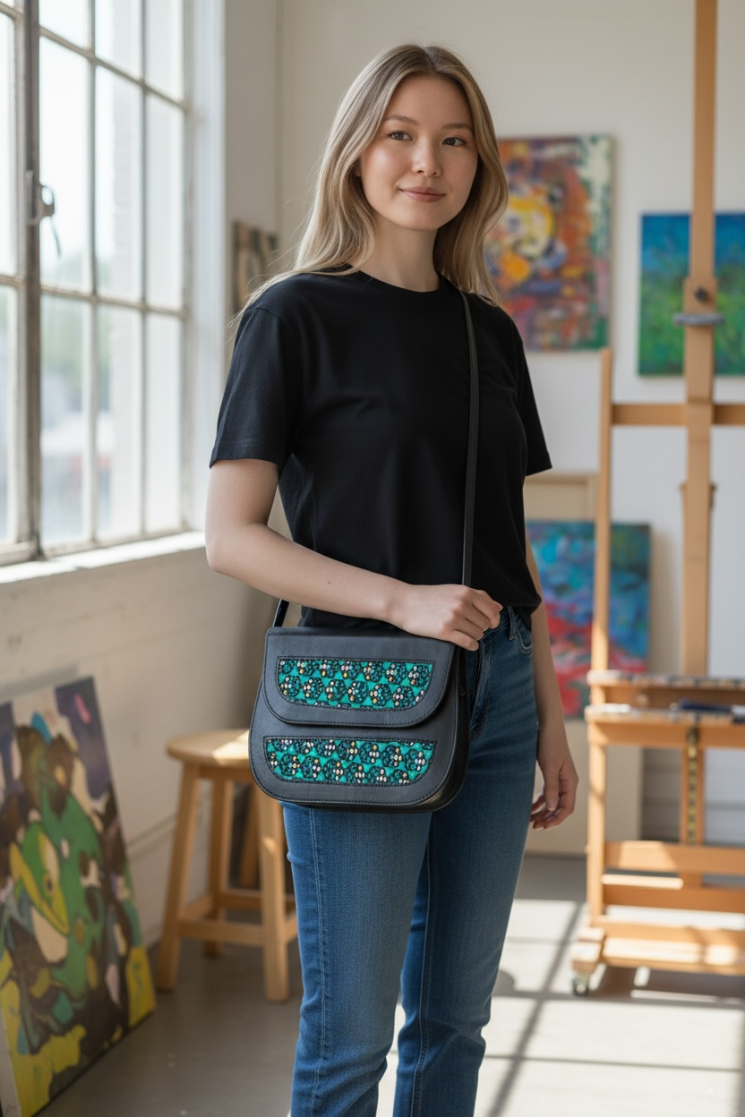 Sac africain en cuir et tissu wax – Sac bandoulière artisanal femme – Sac ethnique chic fait main Élégance et originalité