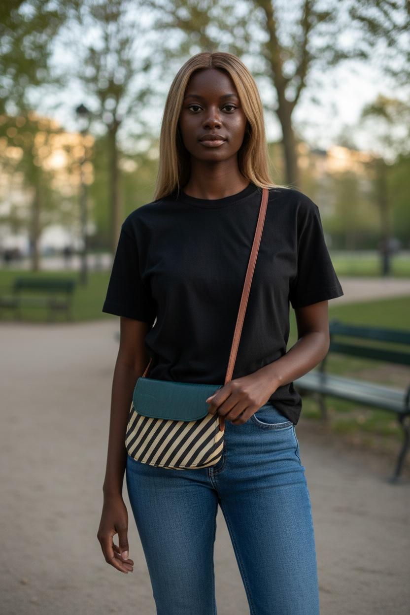 Sac en cuir et pagne tissé africain bleu– sac artisanal femme – sac bandoulière ethnique – sac fait main en cuir véritable – idée cadeau bohème (Copie)