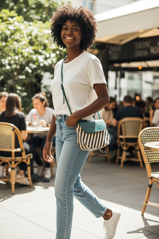 Sac en cuir et pagne tissé africain bleu– sac artisanal femme – sac bandoulière ethnique – sac fait main en cuir véritable – idée cadeau bohème (Copie)
